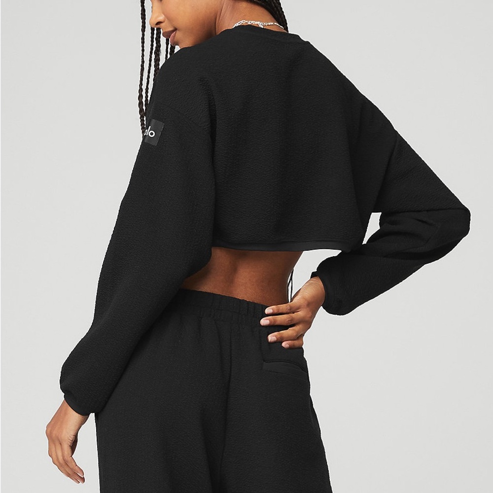 NWT  ALO YOGA Cropped Tailored Long Sleeve Top in Black - Picture 3 of 3